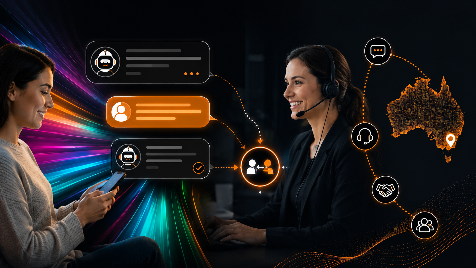 Australian business using an AI assistant that helps customers and hands over to a person