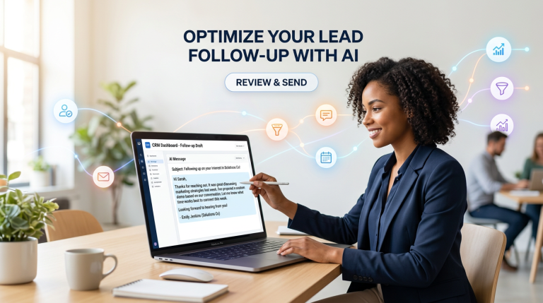 Australian salesperson reviewing an AI-drafted, personalised follow-up message before sending