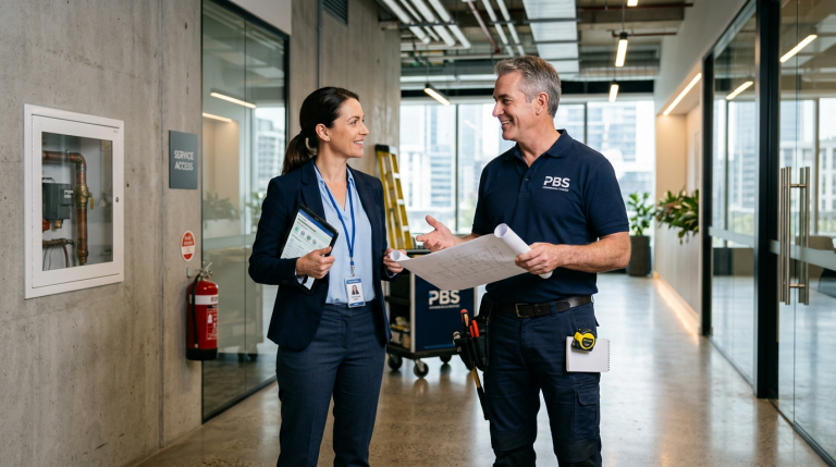 Australian commercial trade meeting a facility manager to win an ongoing contract