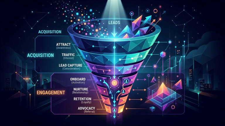 business balancing lead generation and lead nurturing in a funnel