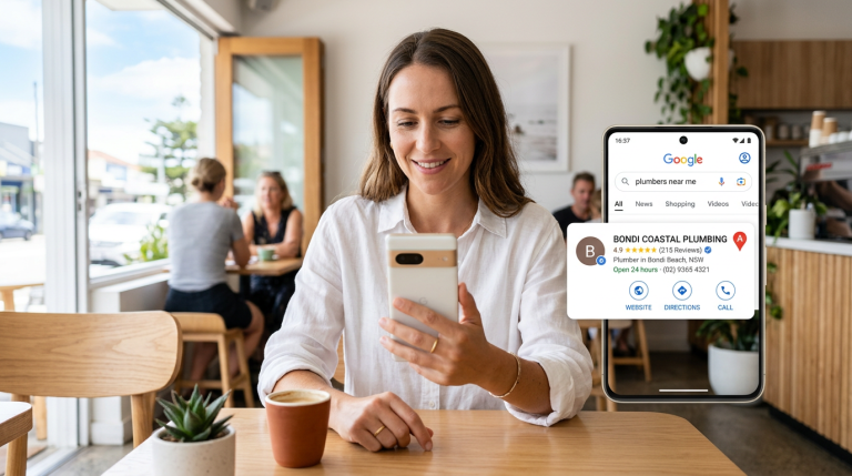 Australian service business appearing in local search results on a phone