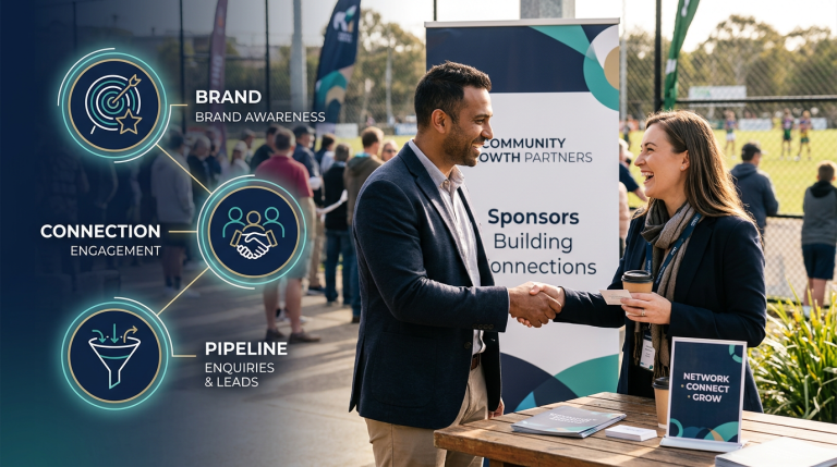 business representatives at a community sponsorship event building relationships